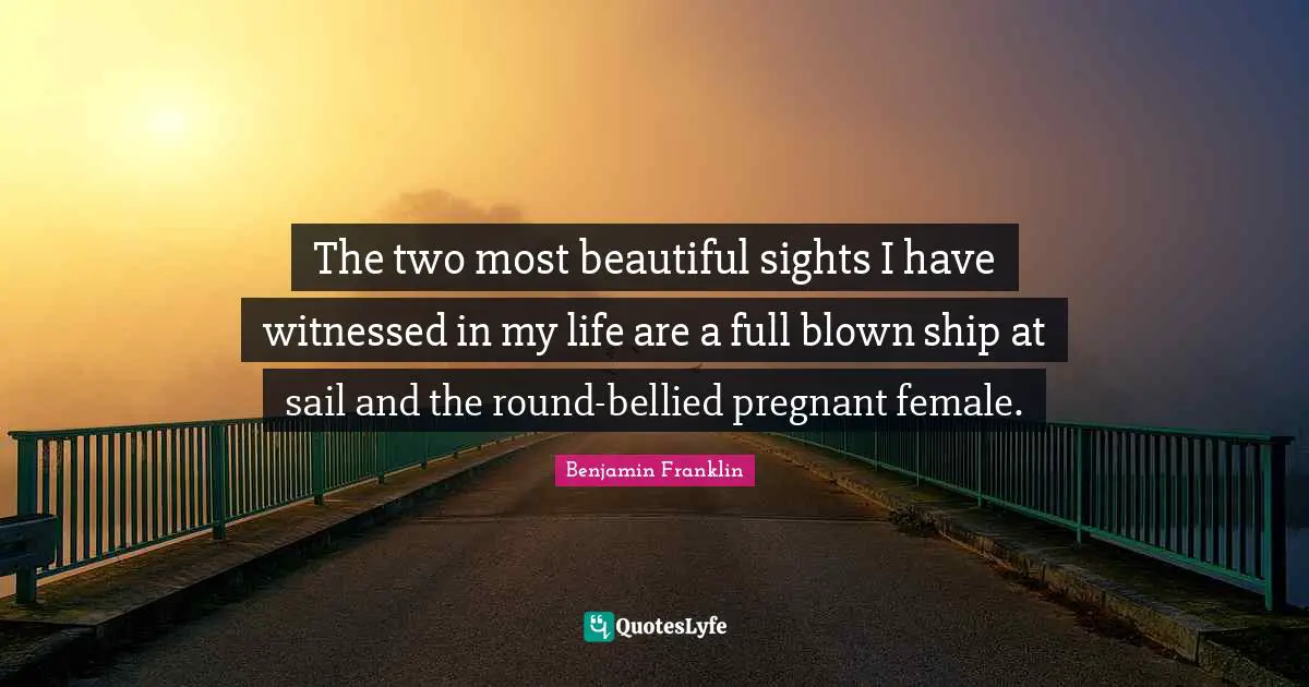 The two most beautiful sights I have witnessed in my life are a full blown ship at sail and the round-bellied pregnant female.