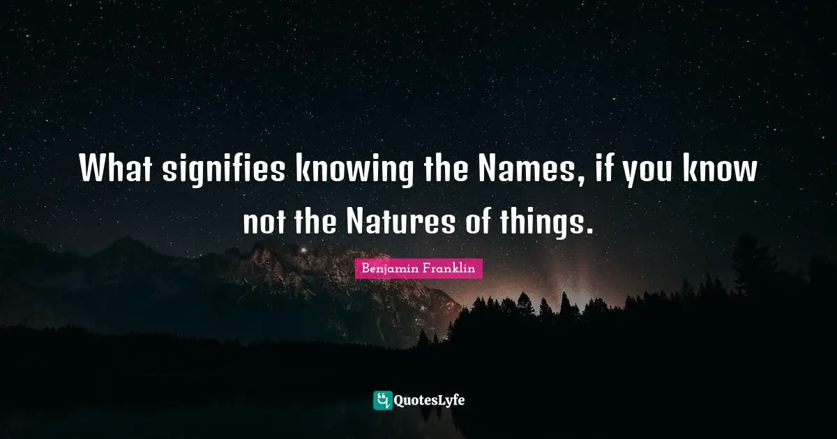 What signifies knowing the Names, if you know not the Natures of things.
