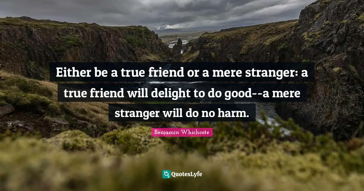 Either be a true friend or a mere stranger: a true friend will delight to do good--a mere stranger will do no harm.