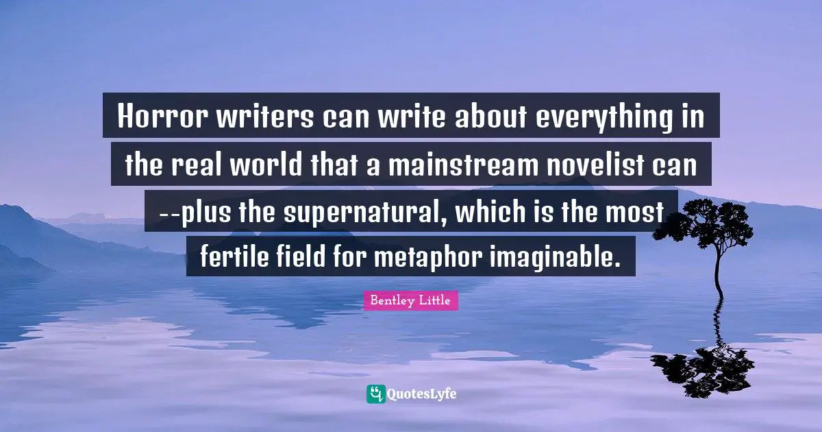 Horror writers can write about everything in the real world that a mainstream novelist can--plus the supernatural, which is the most fertile field for metaphor imaginable.