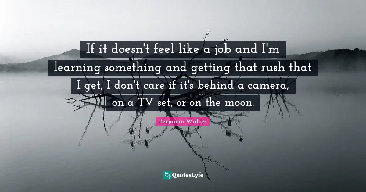 If it doesn't feel like a job and I'm learning something and getting that rush that I get, I don't care if it's behind a camera, on a TV set, or on the moon.