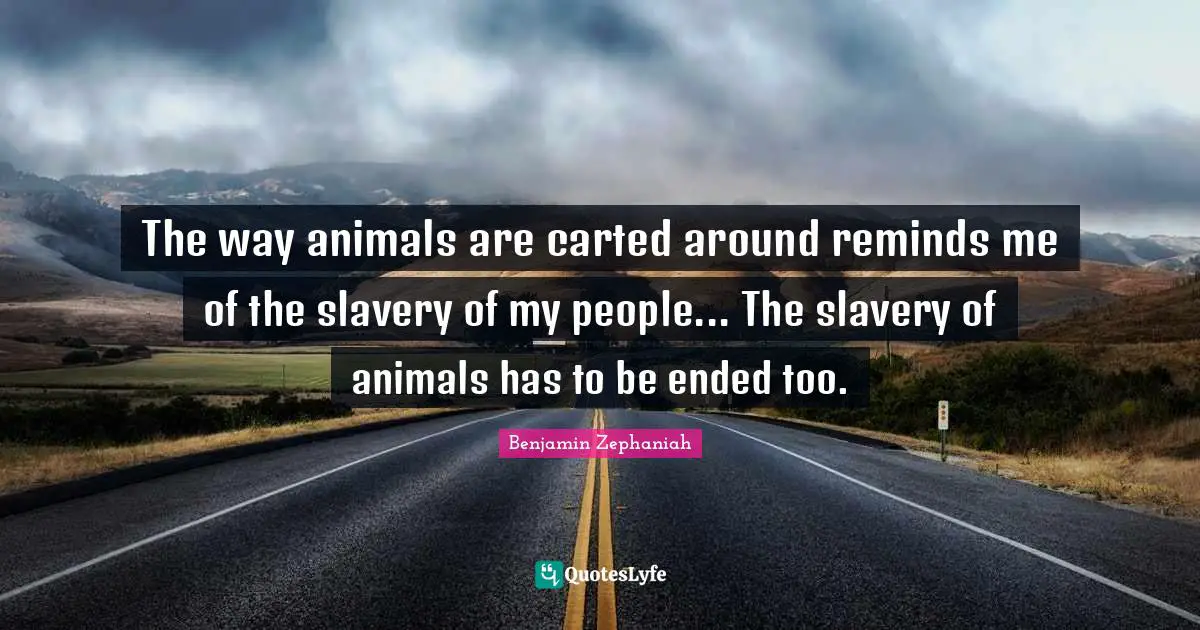 The way animals are carted around reminds me of the slavery of my people... The slavery of animals has to be ended too.