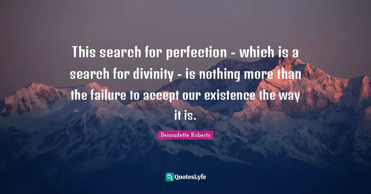 This search for perfection - which is a search for divinity - is nothing more than the failure to accept our existence the way it is.