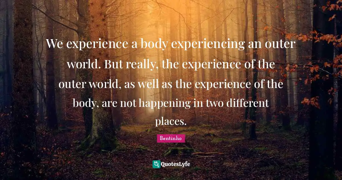 We experience a body experiencing an outer world. But really, the experience of the outer world, as well as the experience of the body, are not happening in two different places.