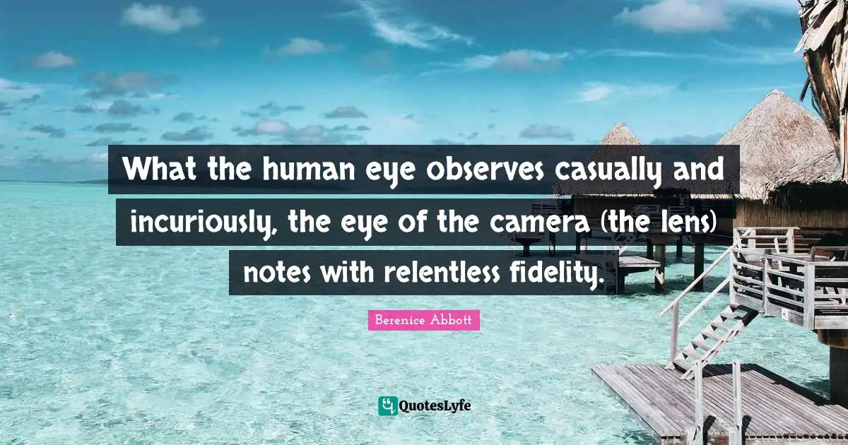 What the human eye observes casually and incuriously, the eye of the camera (the lens) notes with relentless fidelity.