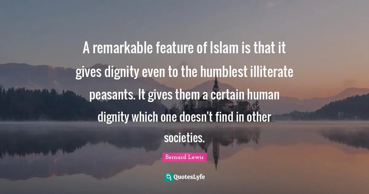 A remarkable feature of Islam is that it gives dignity even to the humblest illiterate peasants. It gives them a certain human dignity which one doesn't find in other societies.