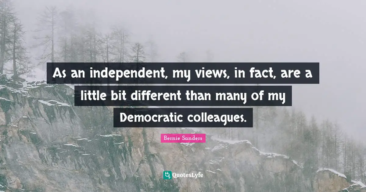 As an independent, my views, in fact, are a little bit different than many of my Democratic colleagues.