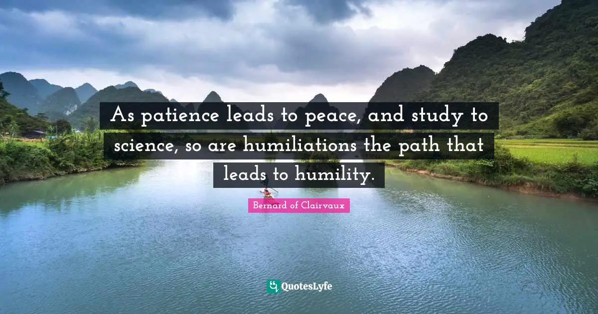 Bernard Of Clairvaux Quotes: "As patience leads to peace, and study to science, so are humiliations the path that leads to humility."
