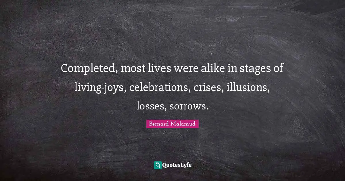 Completed, most lives were alike in stages of living-joys, celebrations, crises, illusions, losses, sorrows.