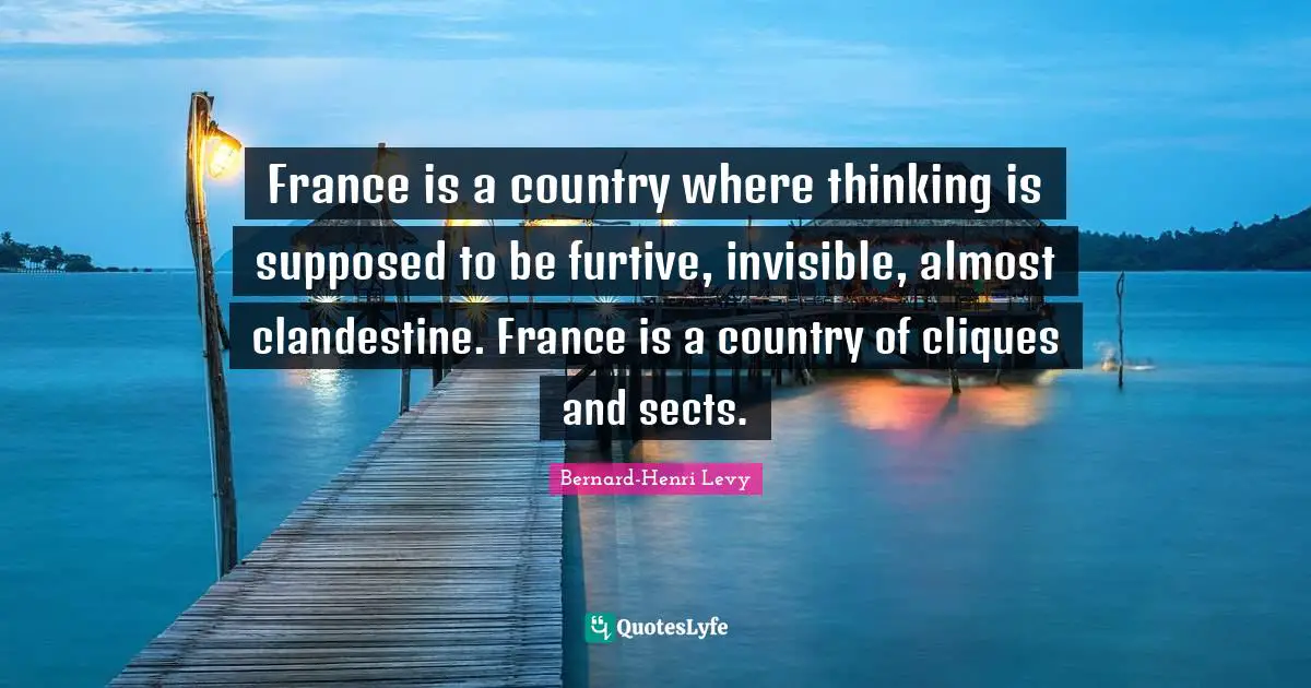 France is a country where thinking is supposed to be furtive, invisible, almost clandestine. France is a country of cliques and sects.