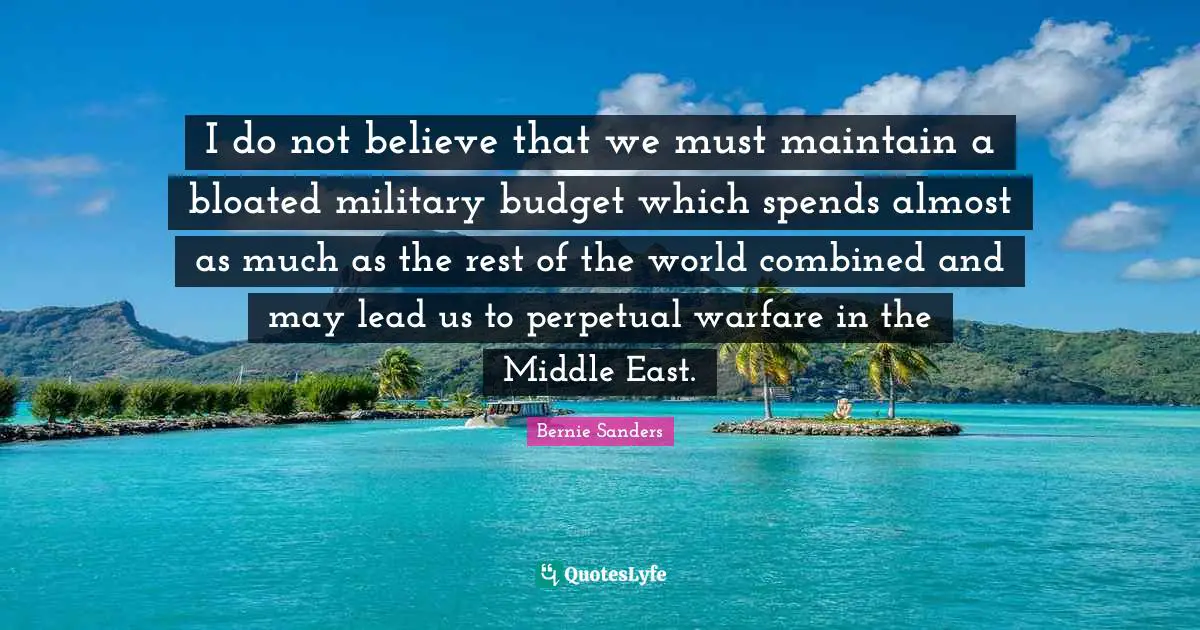 I do not believe that we must maintain a bloated military budget which spends almost as much as the rest of the world combined and may lead us to perpetual warfare in the Middle East.