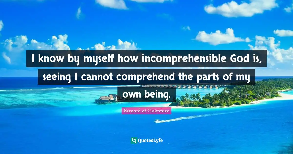 I know by myself how incomprehensible God is, seeing I cannot comprehend the parts of my own being.