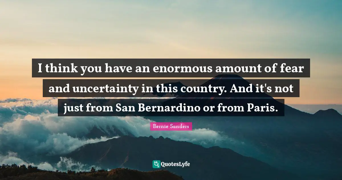 I think you have an enormous amount of fear and uncertainty in this country. And it's not just from San Bernardino or from Paris.