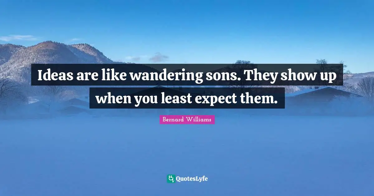 Bernard Williams Quotes: "Ideas are like wandering sons. They show up when you least expect them."
