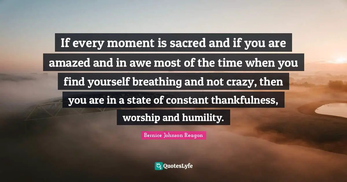 Thankfulness Quotes: "If every moment is sacred and if you are amazed and in awe most of the time when you find yourself breathing and not crazy, then you are in a state of constant thankfulness, worship and humility."