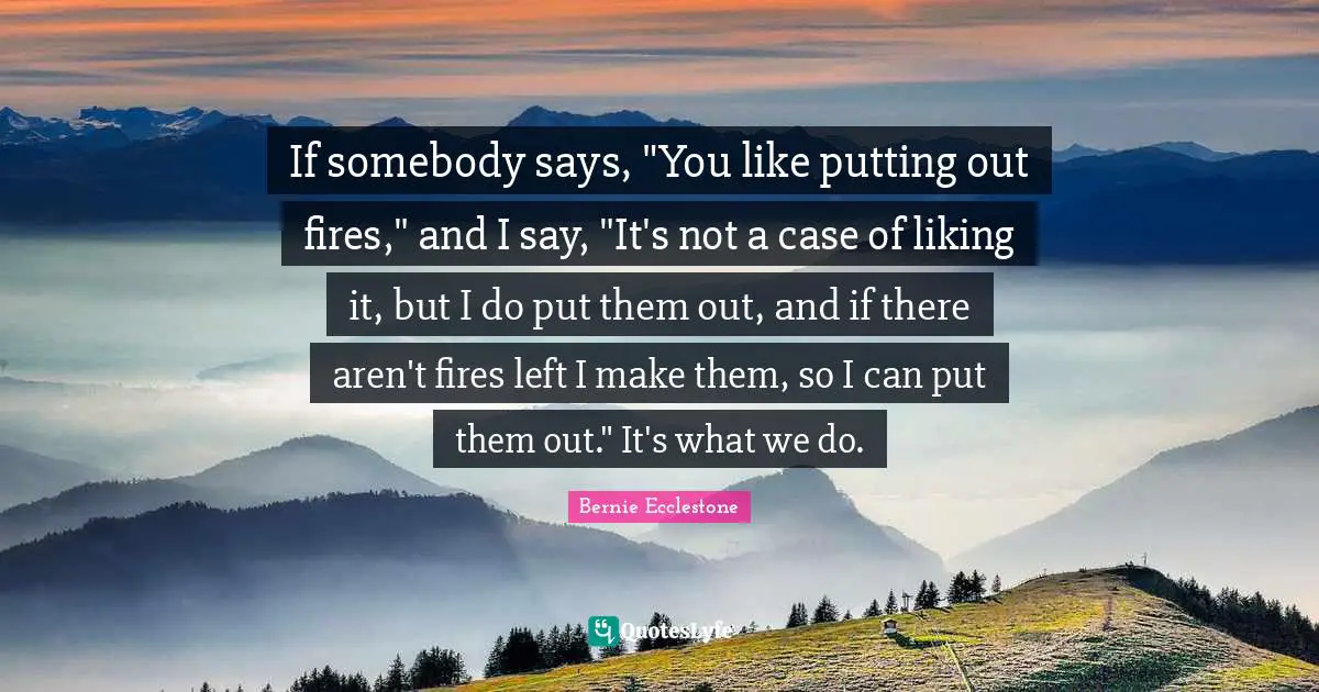 If somebody says, "You like putting out fires," and I say, "It's not a case of liking it, but I do put them out, and if there aren't fires left I make them, so I can put them out." It's what we do.