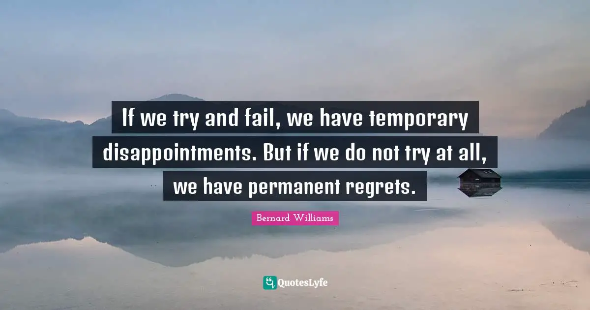 Bernard Williams Quotes: "If we try and fail, we have temporary disappointments. But if we do not try at all, we have permanent regrets."