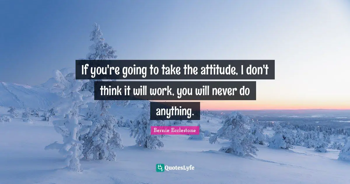 If you're going to take the attitude, I don't think it will work, you will never do anything.