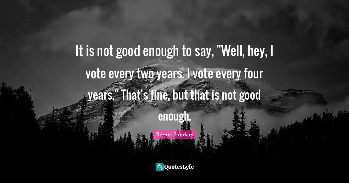 It is not good enough to say, "Well, hey, I vote every two years. I vote every four years." That's fine, but that is not good enough.