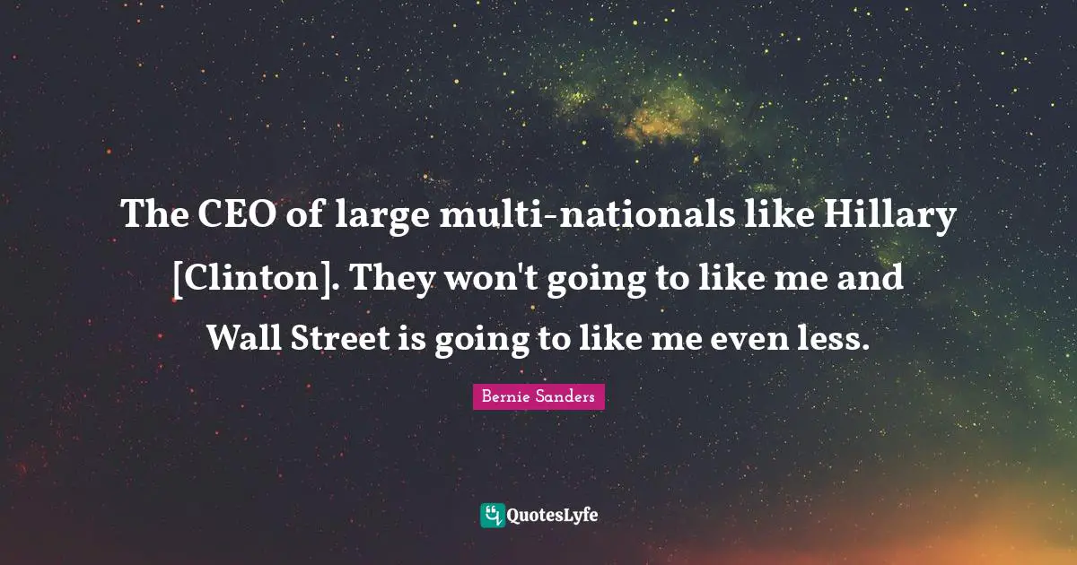 The CEO of large multi-nationals like Hillary [Clinton]. They won't going to like me and Wall Street is going to like me even less.