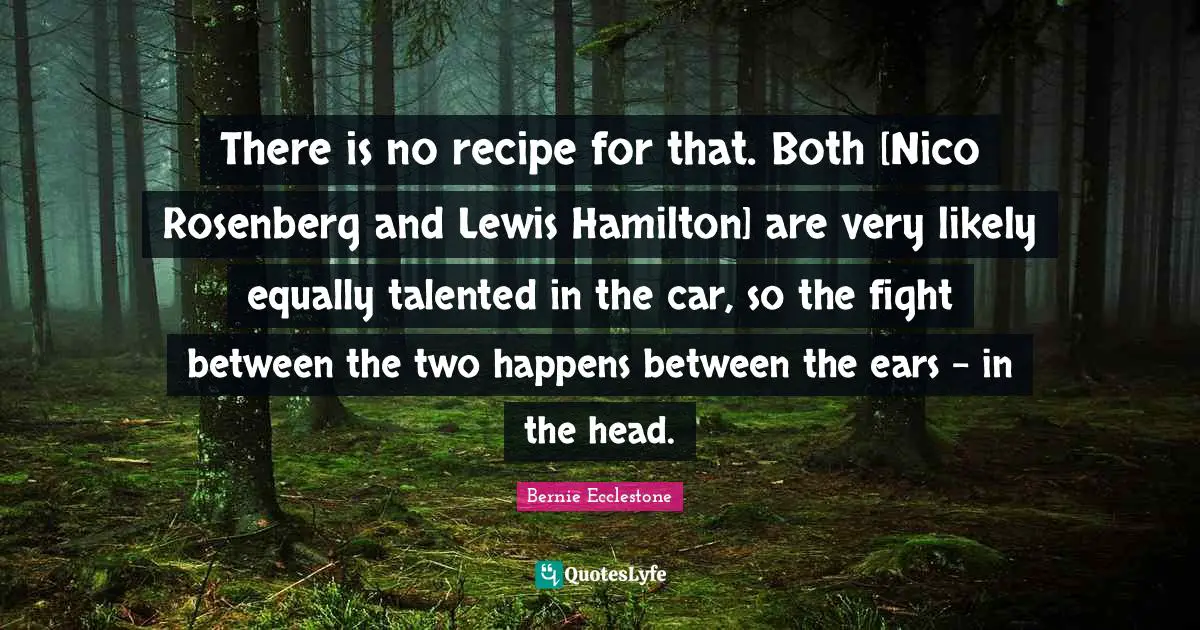 There is no recipe for that. Both [Nico Rosenberg and Lewis Hamilton] are very likely equally talented in the car, so the fight between the two happens between the ears - in the head.