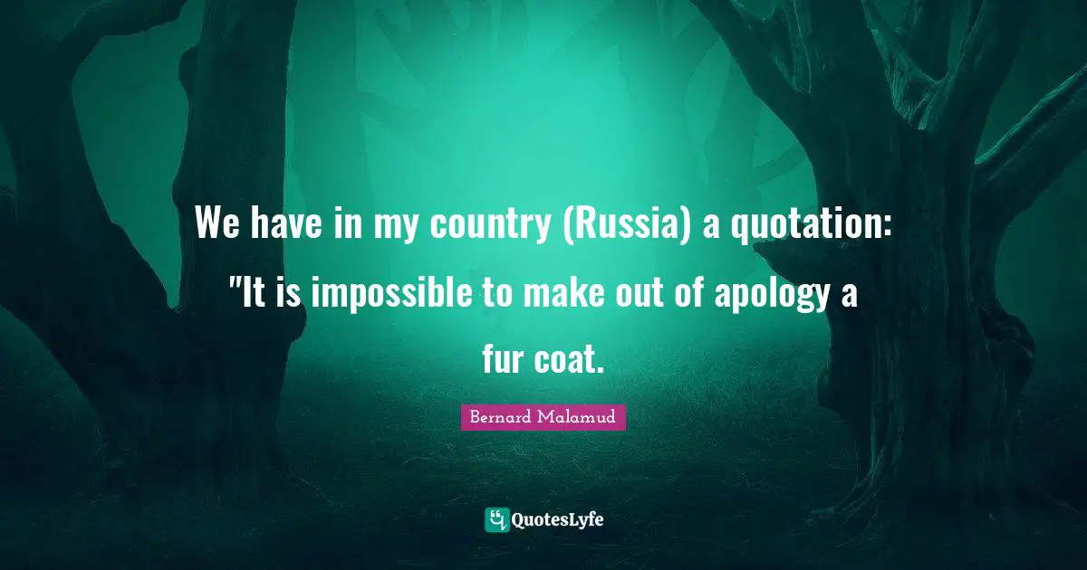 Make Out Quotes: "We have in my country (Russia) a quotation: "It is impossible to make out of apology a fur coat."