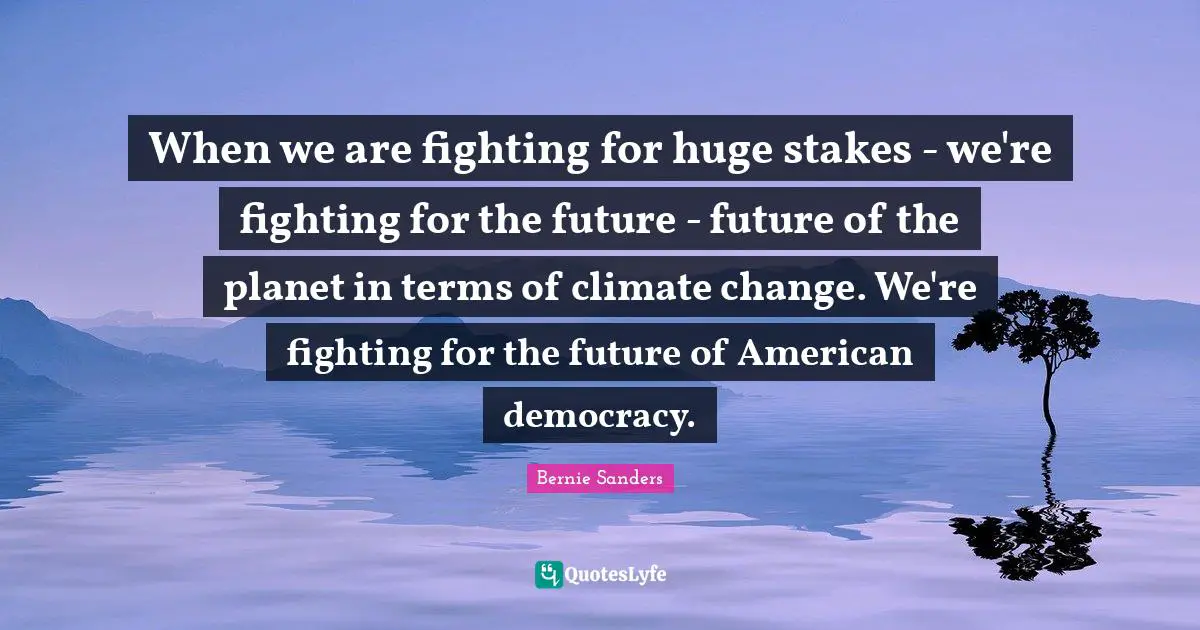 When we are fighting for huge stakes - we're fighting for the future - future of the planet in terms of climate change. We're fighting for the future of American democracy.