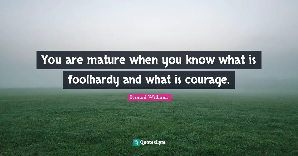 Bernard Williams Quotes: "You are mature when you know what is foolhardy and what is courage."