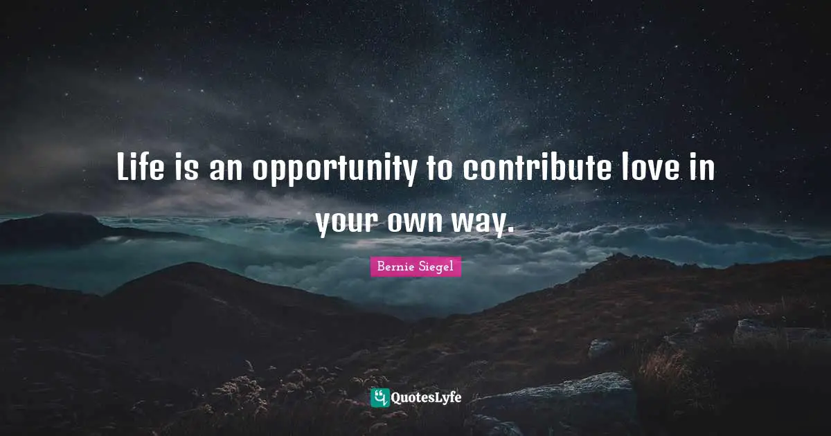 Life is an opportunity to contribute love in your own way.