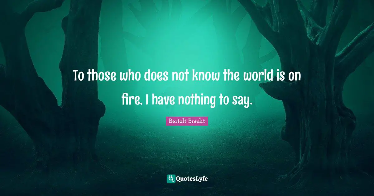 To those who does not know the world is on fire, I have nothing to say.