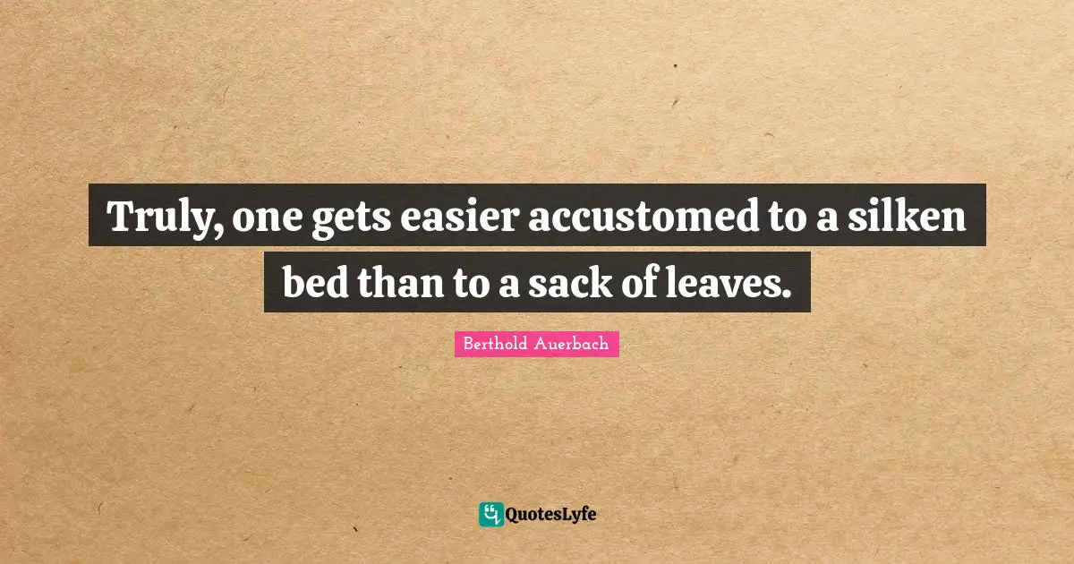 Truly, one gets easier accustomed to a silken bed than to a sack of leaves.