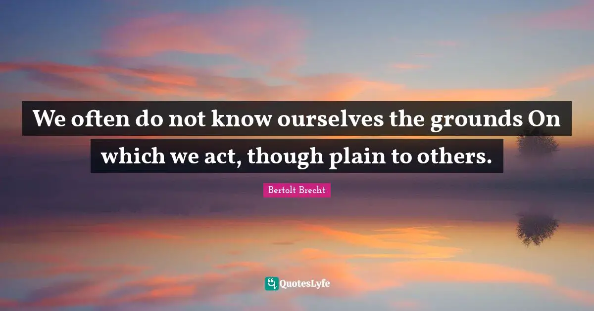 We often do not know ourselves the grounds On which we act, though plain to others.