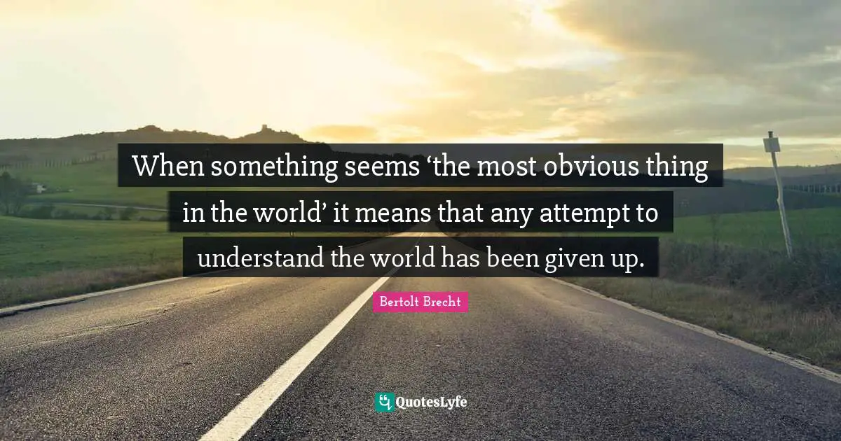 When something seems ‘the most obvious thing in the world’ it means that any attempt to understand the world has been given up.