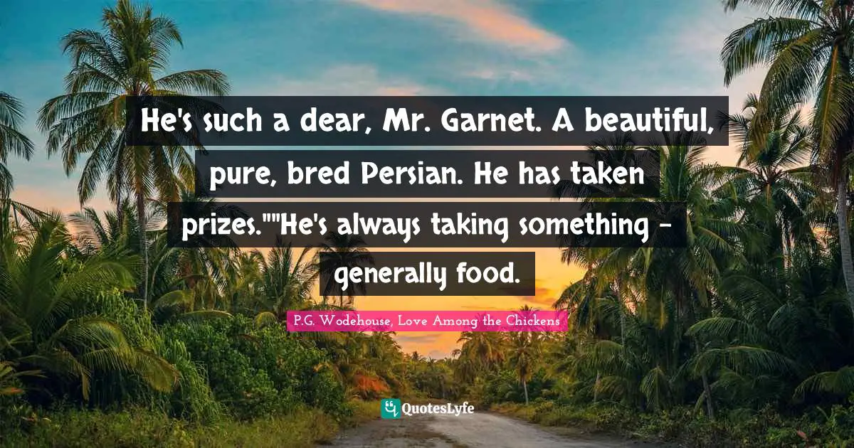 He's such a dear, Mr. Garnet. A beautiful, pure, bred Persian. He has taken prizes.""He's always taking something - generally food.