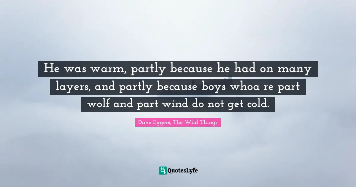 He was warm, partly because he had on many layers, and partly because boys whoa re part wolf and part wind do not get cold.