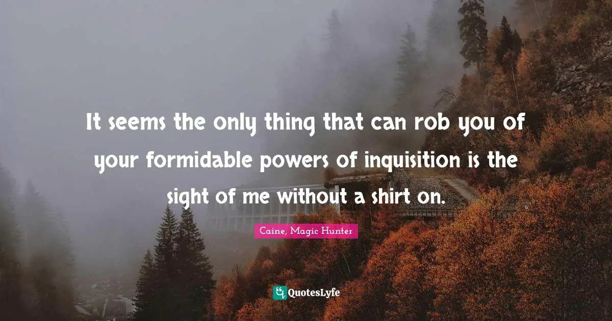 It seems the only thing that can rob you of your formidable powers of inquisition is the sight of me without a shirt on.