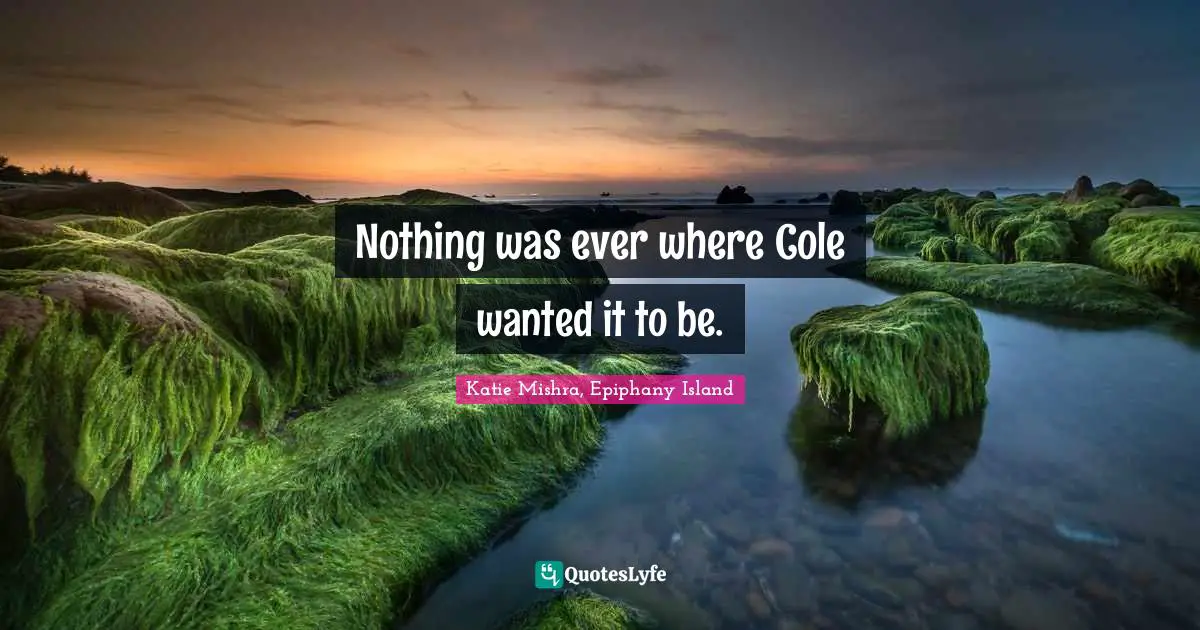 Nothing was ever where Cole wanted it to be.
