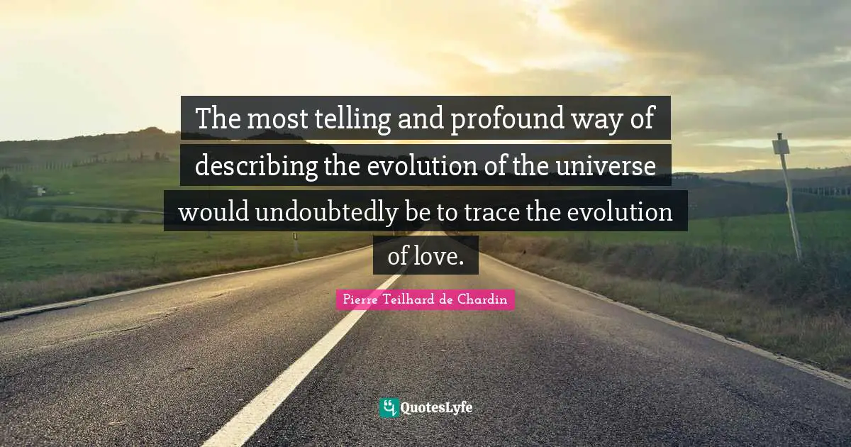 The most telling and profound way of describing the evolution of the universe would undoubtedly be to trace the evolution of love.