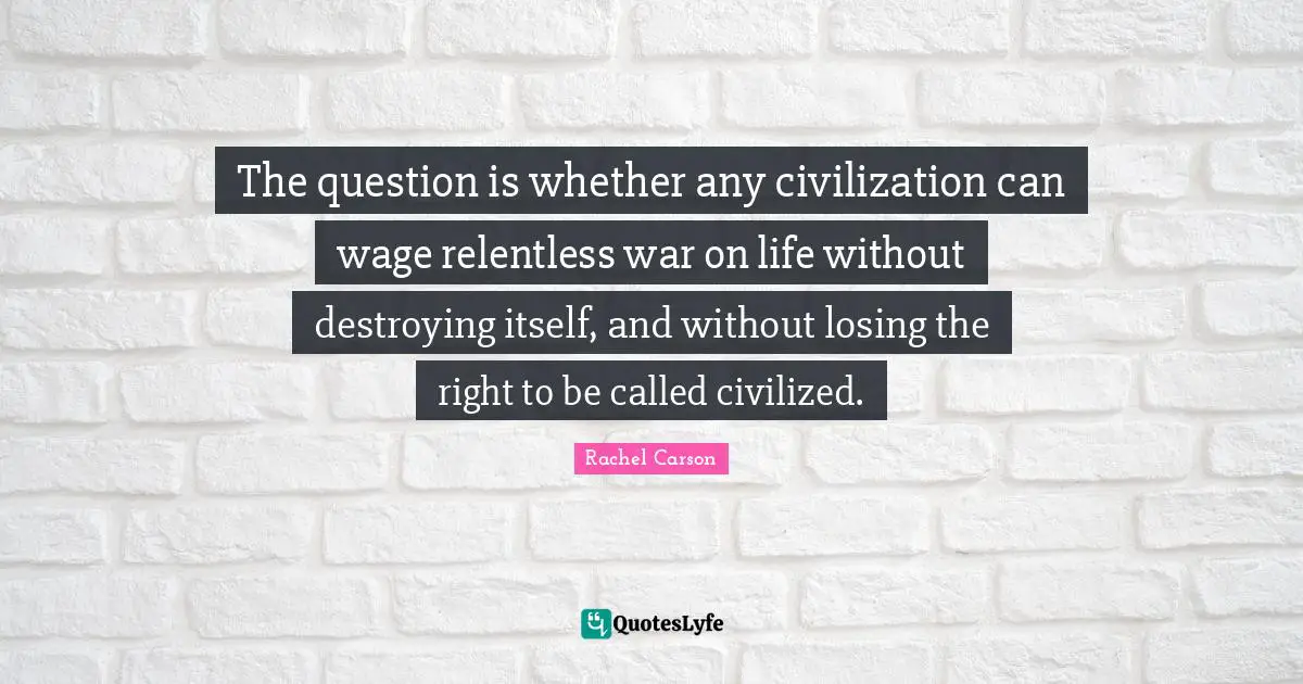 The question is whether any civilization can wage relentless war on life without destroying itself, and without losing the right to be called civilized.
