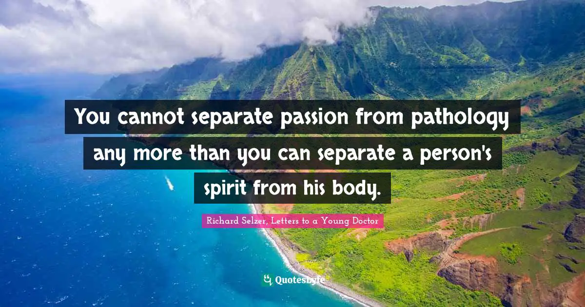You cannot separate passion from pathology any more than you can separate a person's spirit from his body.