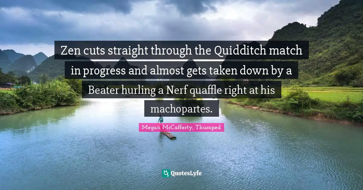 Zen cuts straight through the Quidditch match in progress and almost gets taken down by a Beater hurling a Nerf quaffle right at his machopartes.