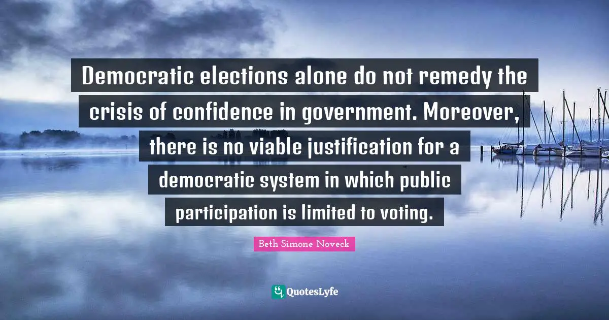 Democratic elections alone do not remedy the crisis of confidence in government. Moreover, there is no viable justification for a democratic system in which public participation is limited to voting.