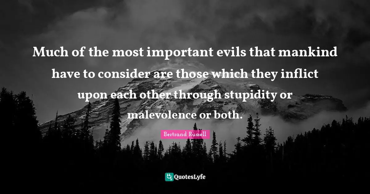 Much of the most important evils that mankind have to consider are those which they inflict upon each other through stupidity or malevolence or both.