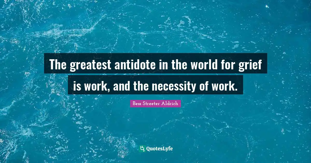The greatest antidote in the world for grief is work, and the necessity of work.