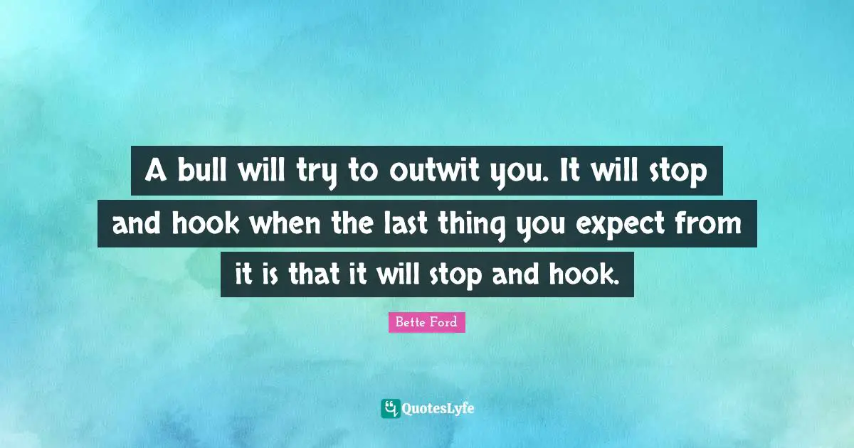 A bull will try to outwit you. It will stop and hook when the last thing you expect from it is that it will stop and hook.
