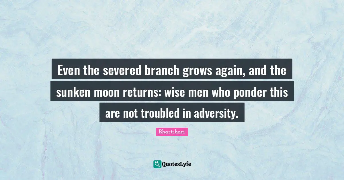 Even the severed branch grows again, and the sunken moon returns: wise men who ponder this are not troubled in adversity.