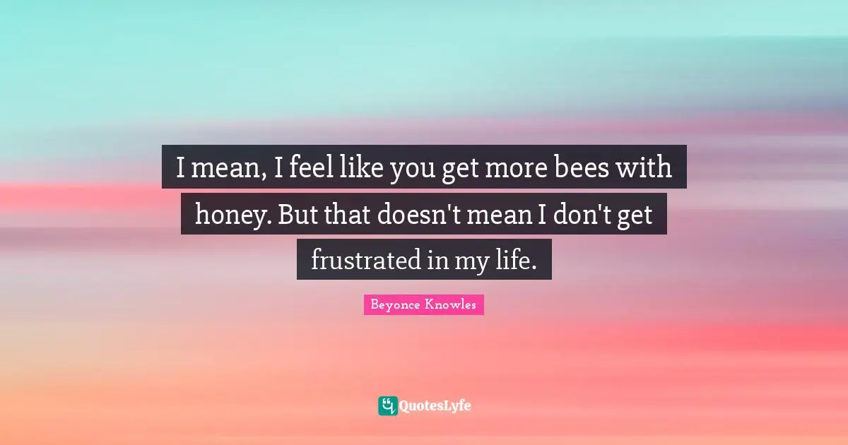 I mean, I feel like you get more bees with honey. But that doesn't mean I don't get frustrated in my life.