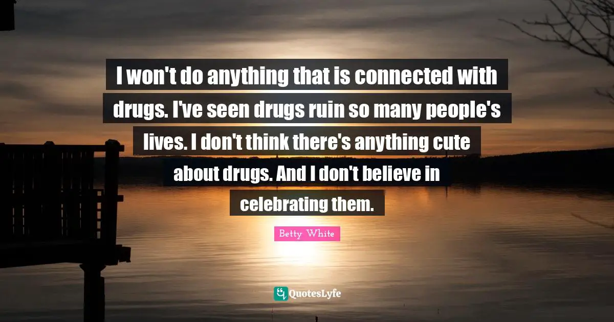 I won't do anything that is connected with drugs. I've seen drugs ruin so many people's lives. I don't think there's anything cute about drugs. And I don't believe in celebrating them.