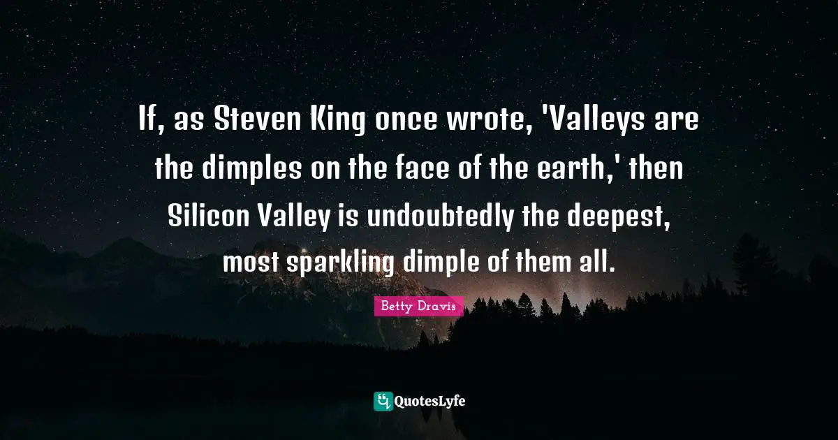 If, as Steven King once wrote, 'Valleys are the dimples on the face of the earth,' then Silicon Valley is undoubtedly the deepest, most sparkling dimple of them all.