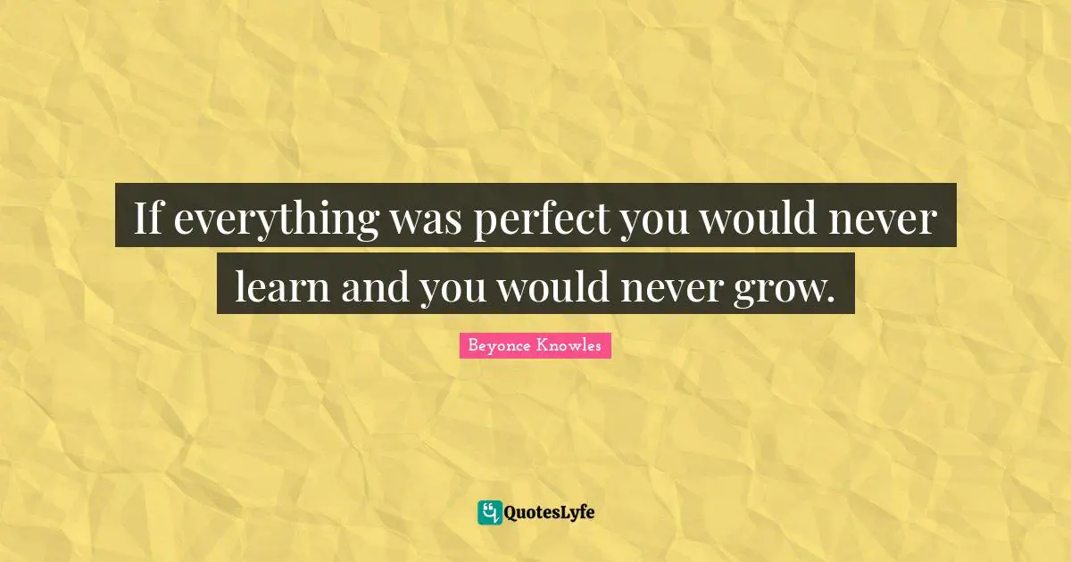 If everything was perfect you would never learn and you would never grow.